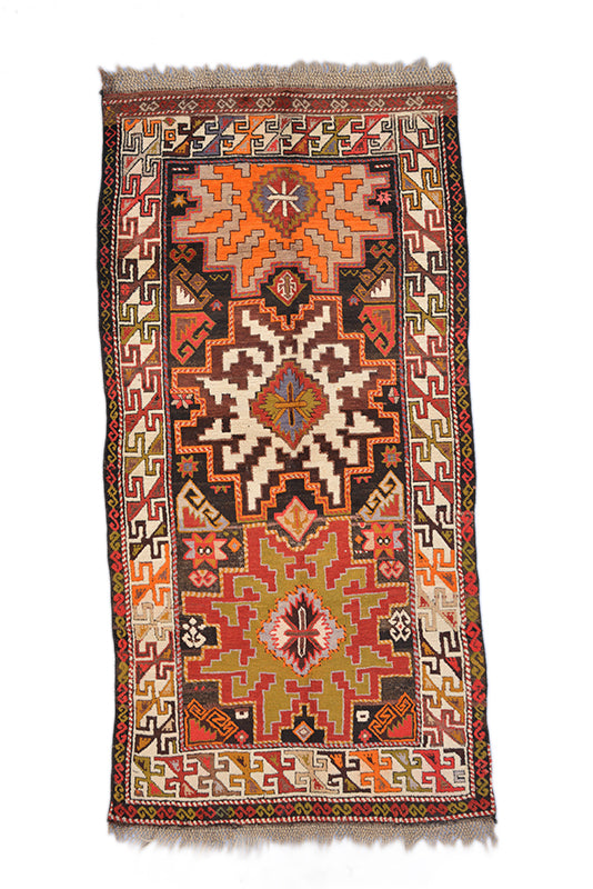 Vintage Tribal Turkish Kazak Rug 3' 6" X 6' 11" Handmade Rug