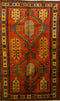 Vintage Tribal Kazak Rug, Tribal Motif Wool Rug, Yellow Orange, 4' x 7'5"