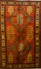Vintage Tribal Kazak Rug, Tribal Motif Wool Rug, Yellow Orange, 4' x 7'5"