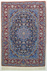 Vintage Persian Isfahan Area Rug Fine Wool and Silk Rug, Blue Red, 3' x 5'