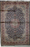 Vintage Pakistan Kashmiri Area Rug, Silk and Wool Oriental Rug, Blue Orange Rug, 5' x 8' Rug