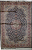 Vintage Pakistan Kashmiri Area Rug, Silk and Wool Oriental Rug, Blue Orange Rug, 5' x 8' Rug