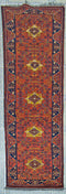 Oriental Turkman Wool Tribal Runner Rug, Berry Red/Blue