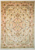 Oriental Persian Rug, Tabriz Natural Wool and Silk Rug, Beige and Pink Rug, 5' x 6'5" Rug