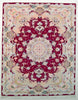 Oriental Persian Tabriz Natural Wool and Silk Rug, Red and Beige Rug, 5' x 6'5" Rug