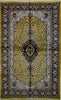 Vintage Jaipur Area Rug Indian Oriental Silk and Cotton Rug, Yellow Black, 4' x 6'