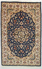 Vintage Oriental Rug Pakistan Silk and Wool Oriental Rug, Black Beige, 3' x 5'