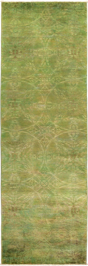 Vibrance, Green Wool Runner Rug - 3' 1" x 10' 1"
