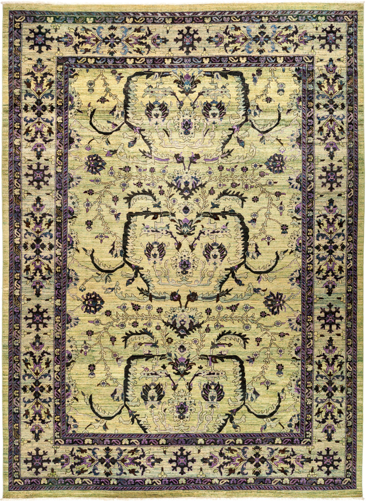 Eclectic, 10x14 Green Wool Area Rug - 10' 2" x 13' 9"