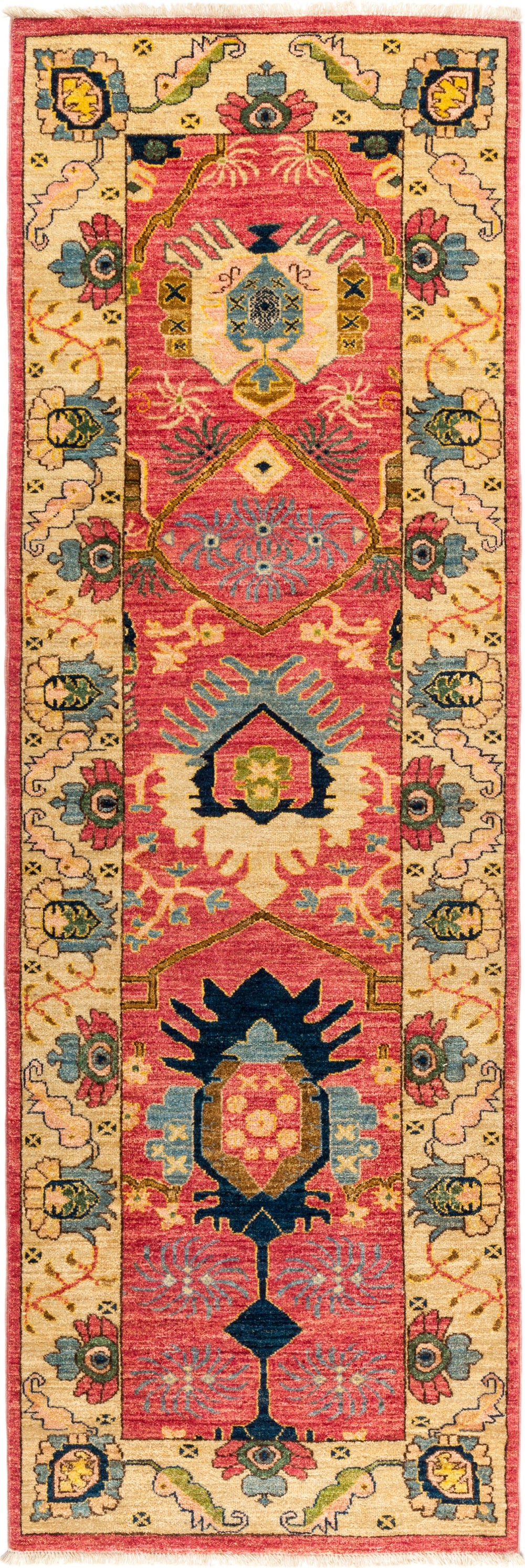 Eclectic, Red Wool Runner Rug - 2' 7" x 8' 2"