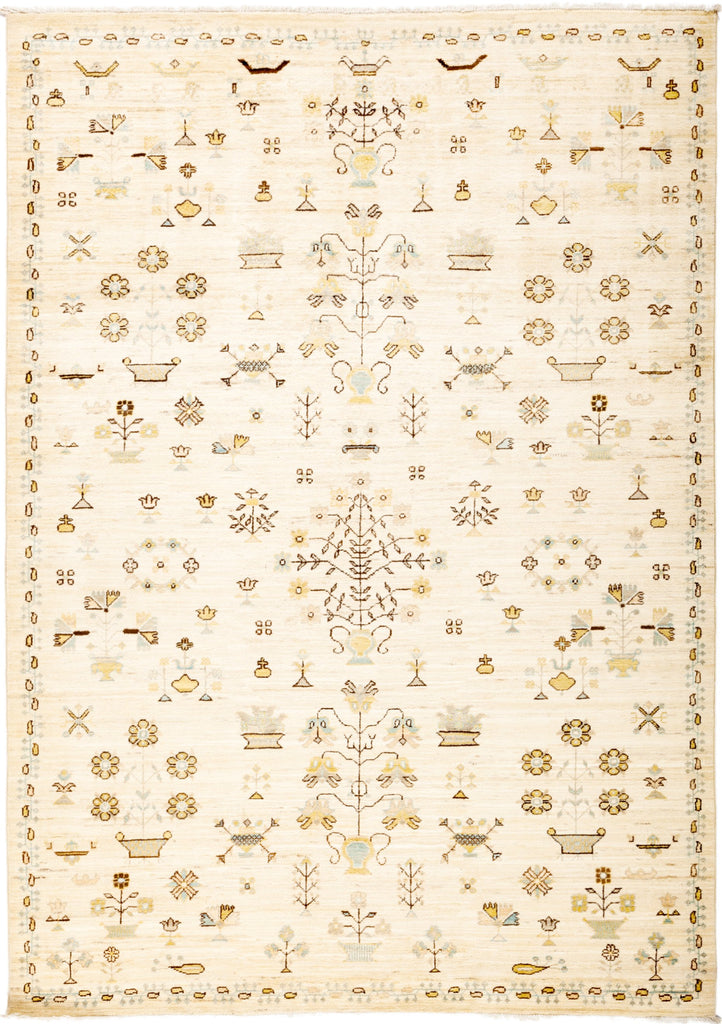 Eclectic, 6x9 Beige Wool Area Rug - 6' 1" x 8' 8"