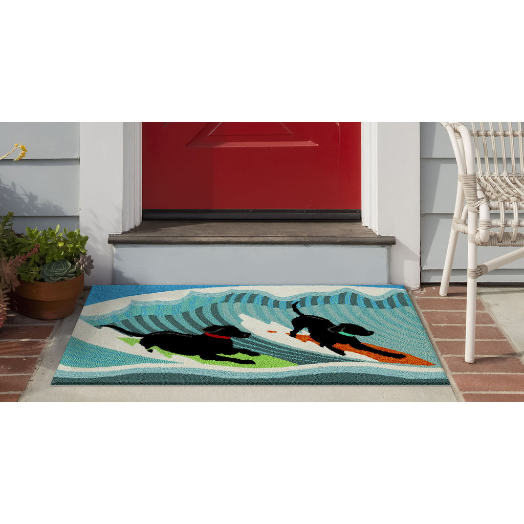 Trans Ocean Frontporch Surfing Dogs Area Rug