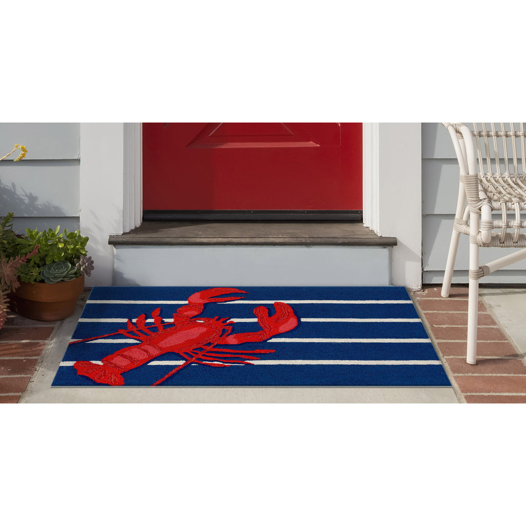 Trans Ocean Frontporch Lobster on Stripes Area Rug