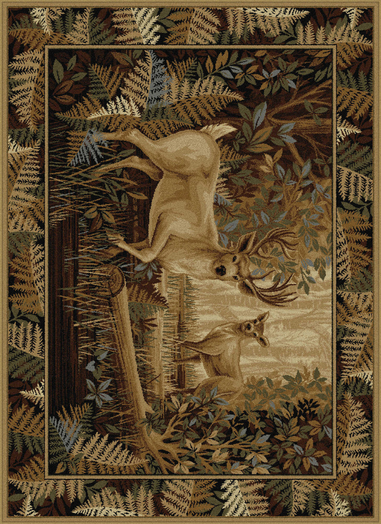 Tayse Nature Fern Deer Area Rug